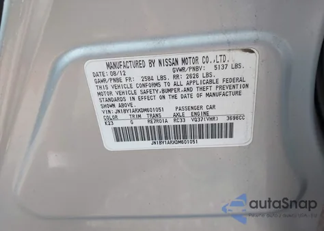 2013 Infiniti M37X z USA, uszkodzony, nr VIN JN1BY1ARXDM601051